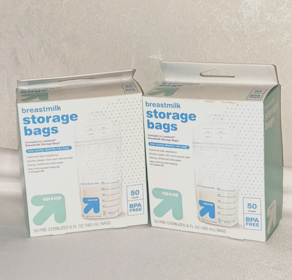2 - 50 ct Pre-Sterilized Breast Milk Storage bags Up & Up 6 fl oz Damaged Packs